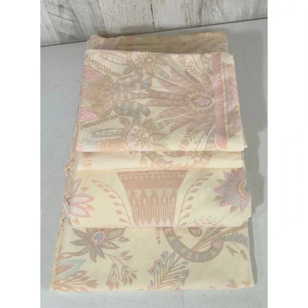 Atelier Martex Full Sheet Set Cream Pink Floral Paisley Cotton Vintage USA READ